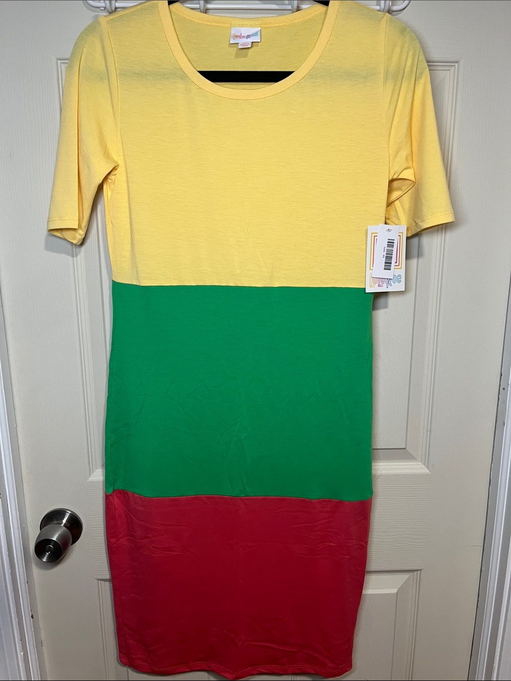 LuLaRoe Yellow Green Red Colorblock Midi Dress
